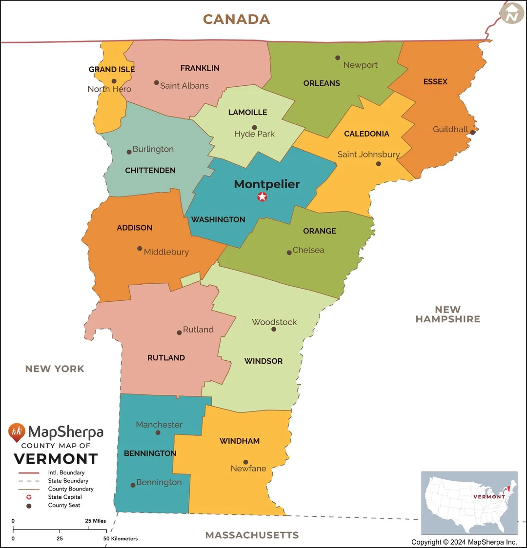Vermont Counties Map American Map Store