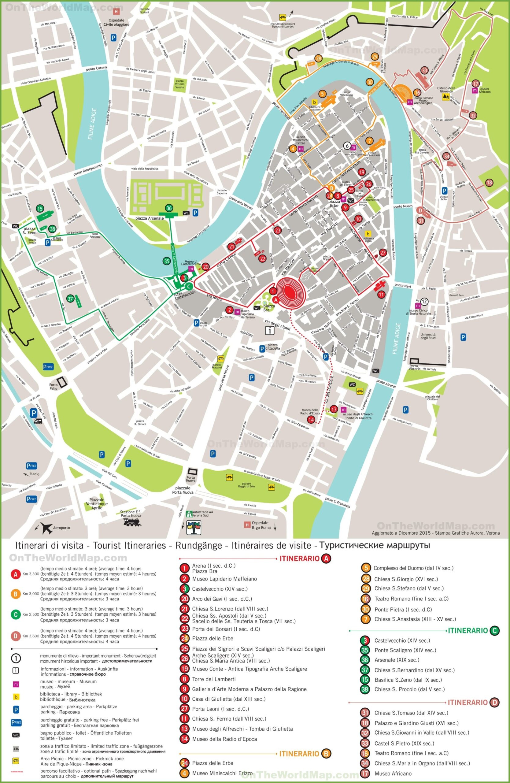 Verona Tourist Attractions Map Ontheworldmap
