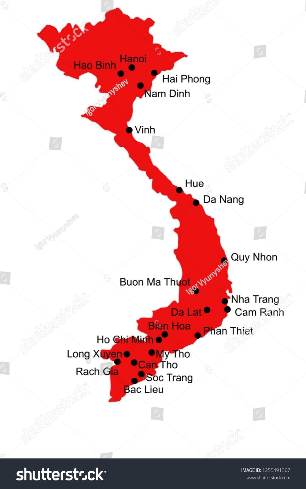 Vietnam Vector Map Major Cities Stock Vector Royalty Free 1255491367 Shutterstock