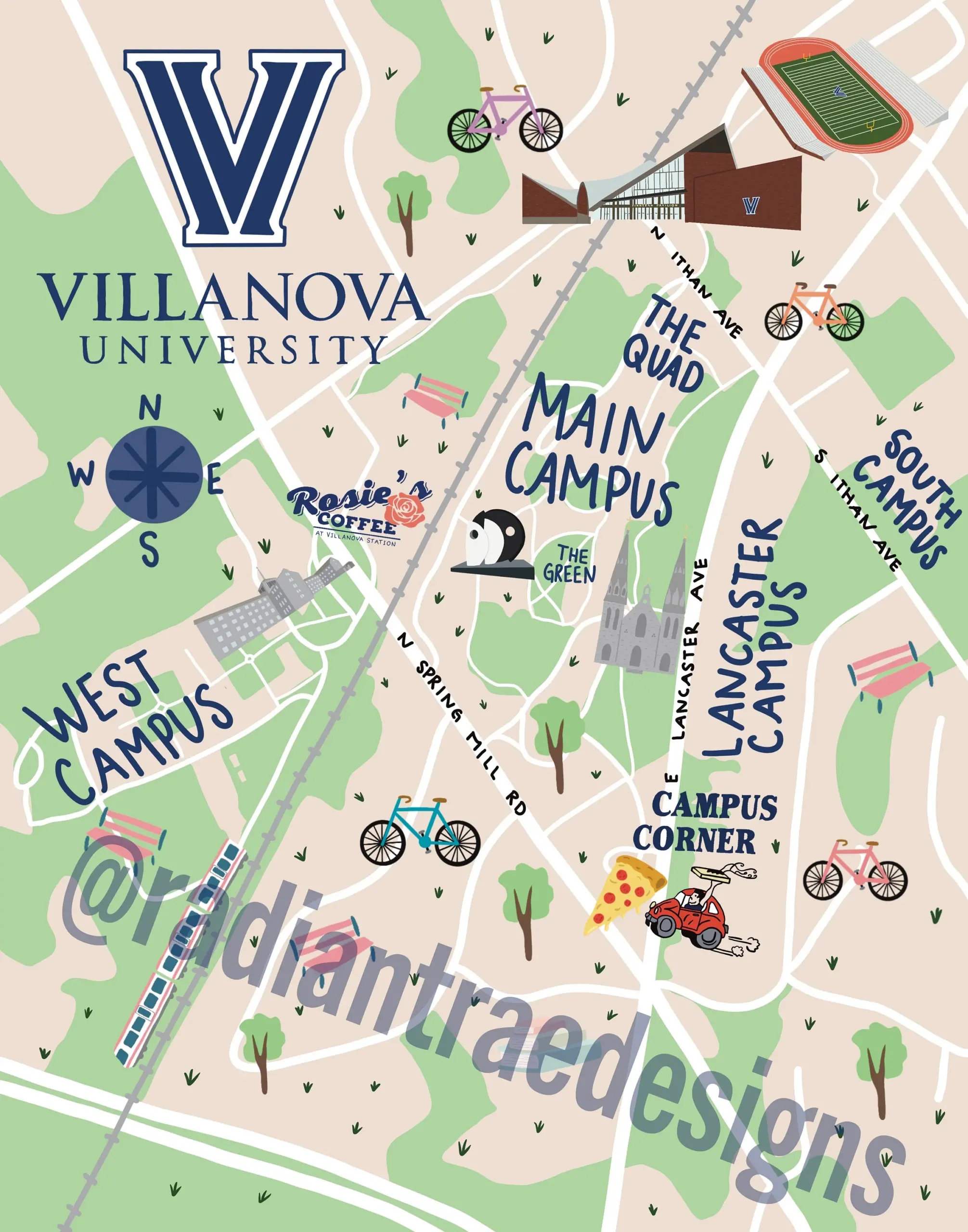 Villanova University Illustrated Map Etsy Israel