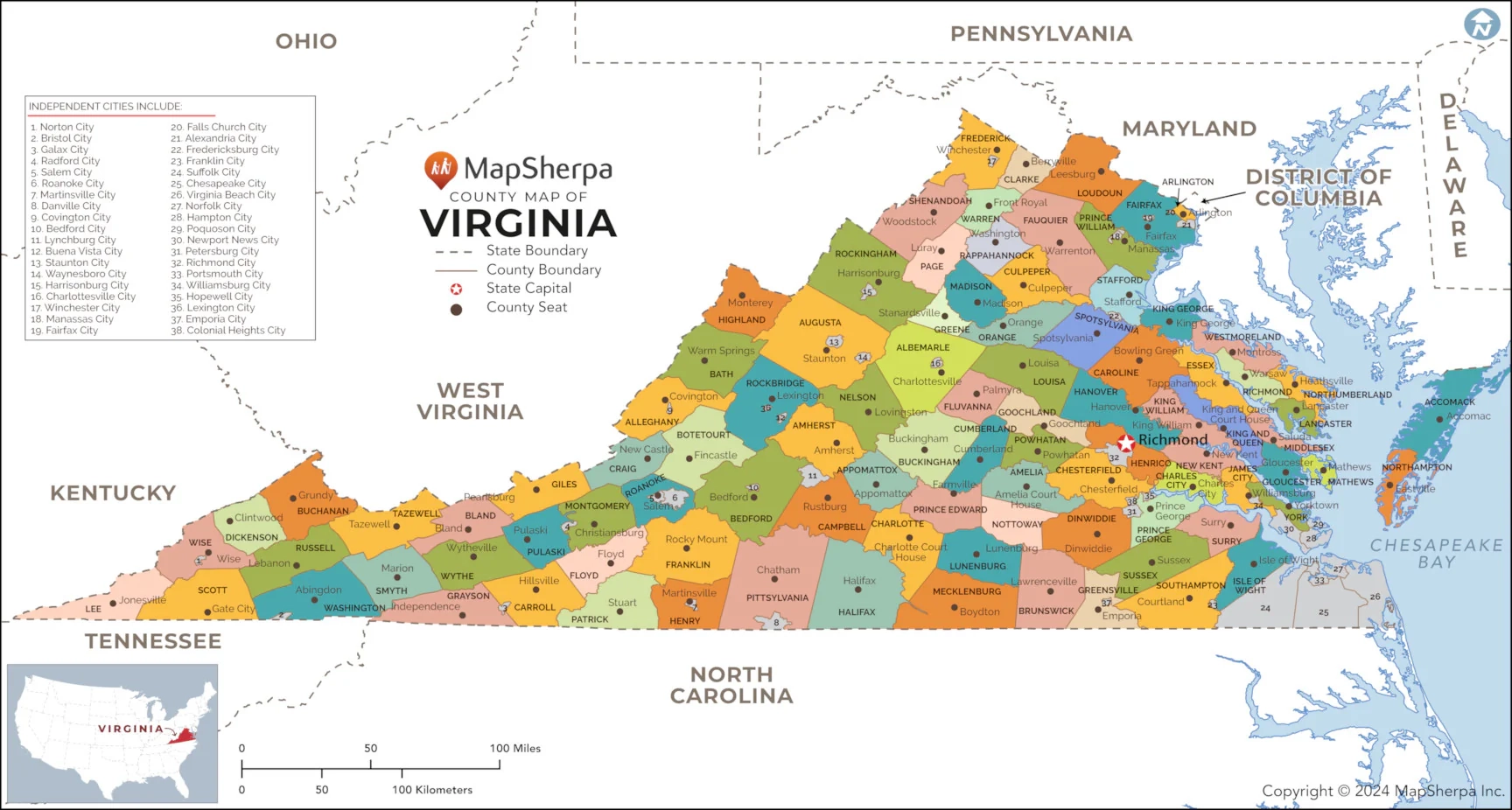 Virginia Counties Map American Map Store