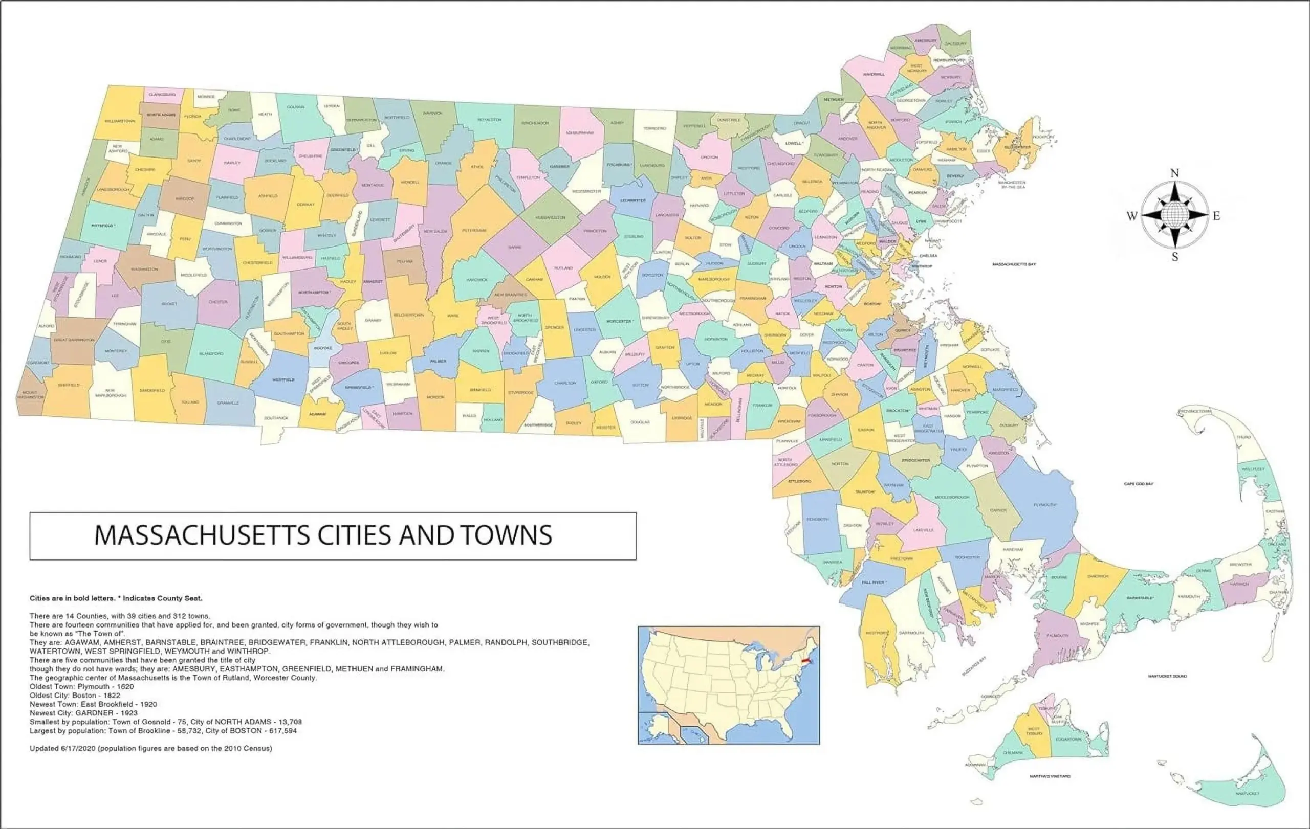 Wall Art Impressions 36x24in Map Of Massachusetts Cities Towns And County Seats Photo Paper Walmart