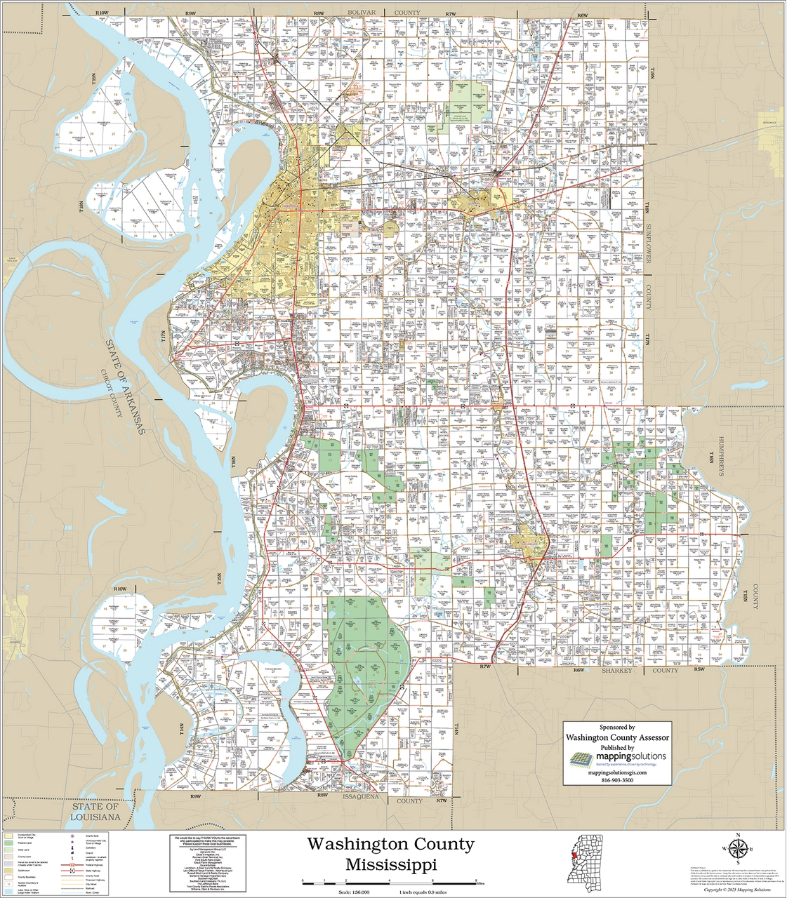 Washington County Mississippi 2025 Wall Map Mapping Solutions