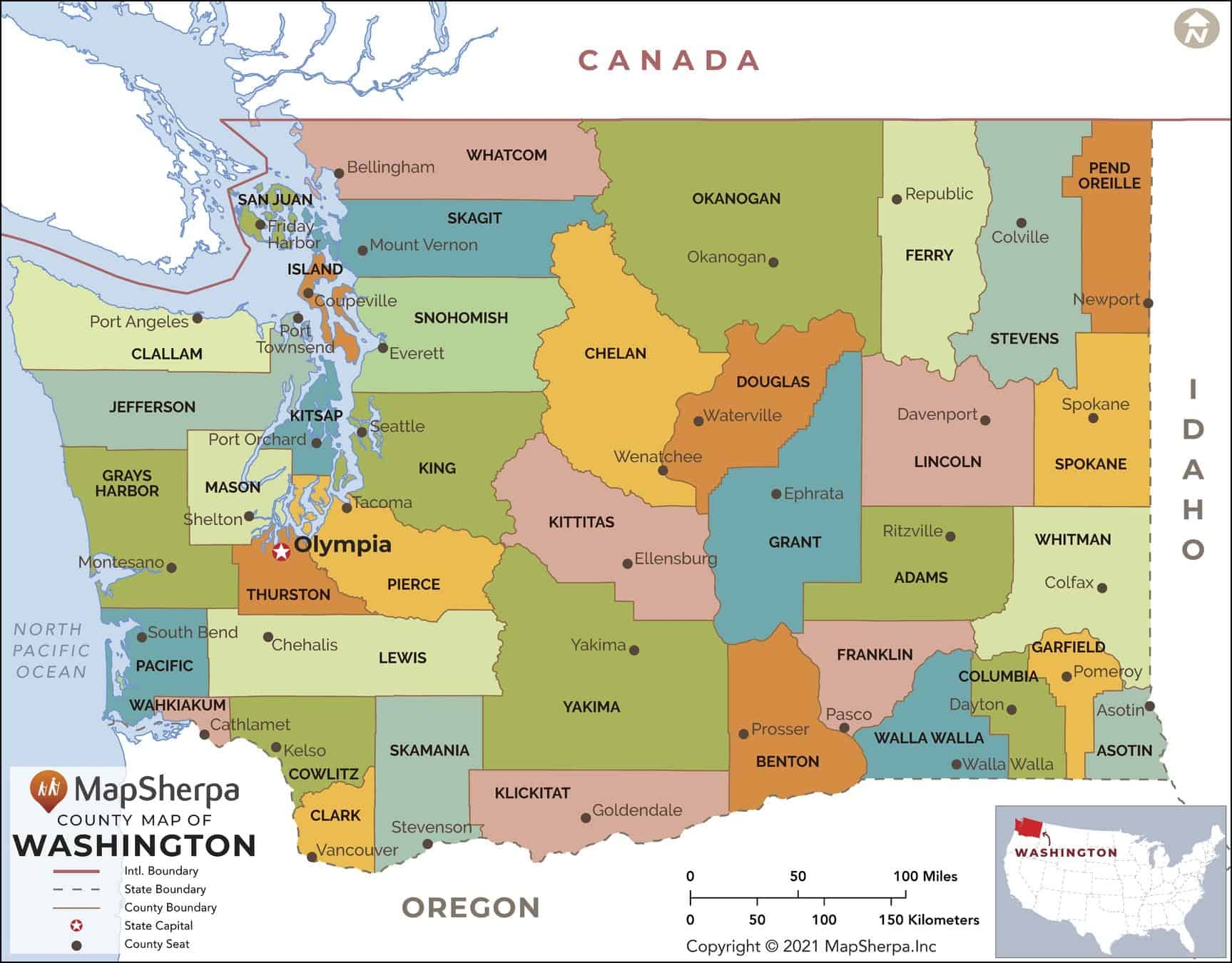 Washington State Counties Wall Map By MapSherpa Map Shop