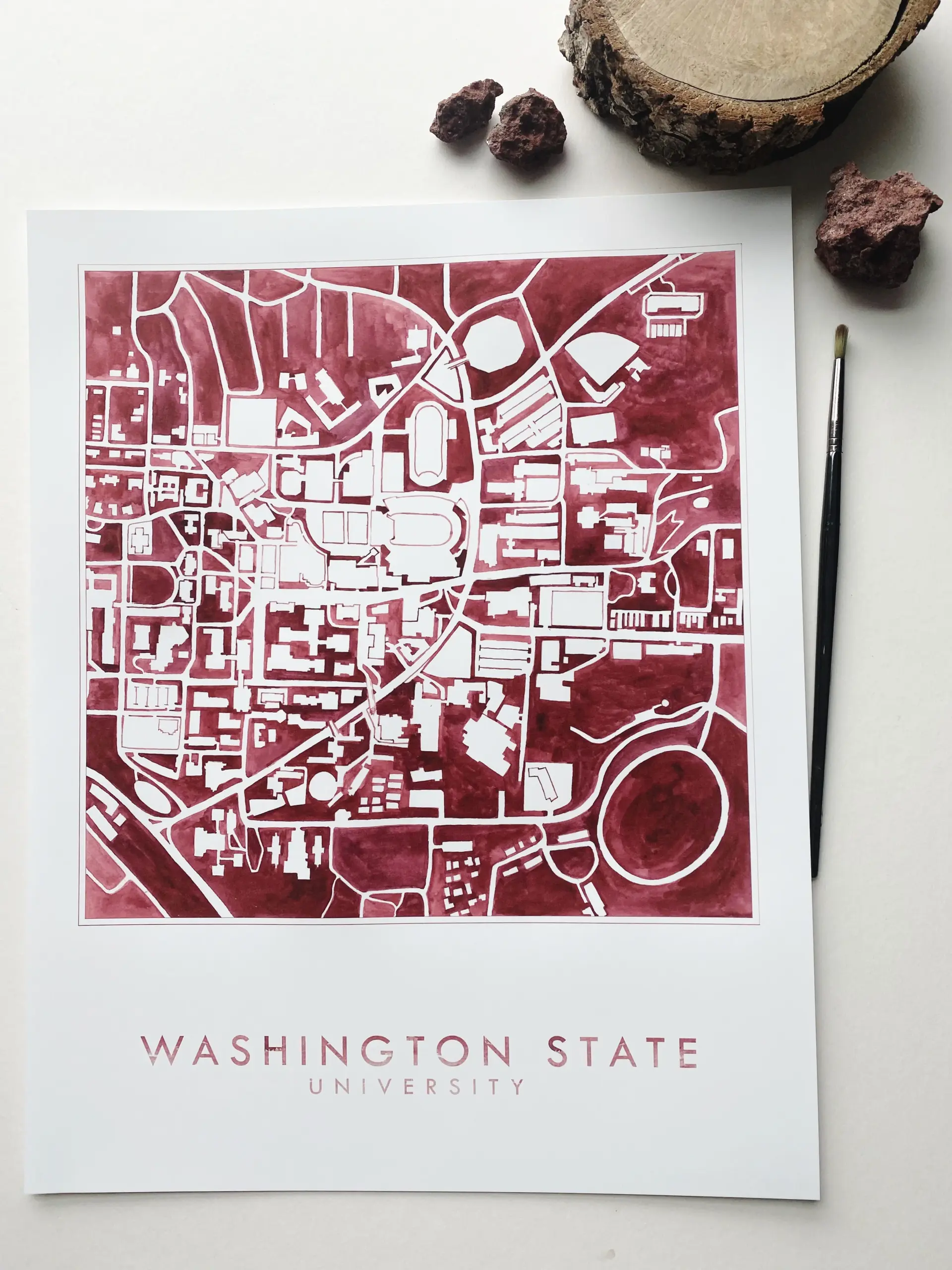Washington State University Pullman Campus Watercolor Map PRINT Turn of the Centuries Washington State University Pullman Campus Watercolor Map PRINT Turn of the Centuries