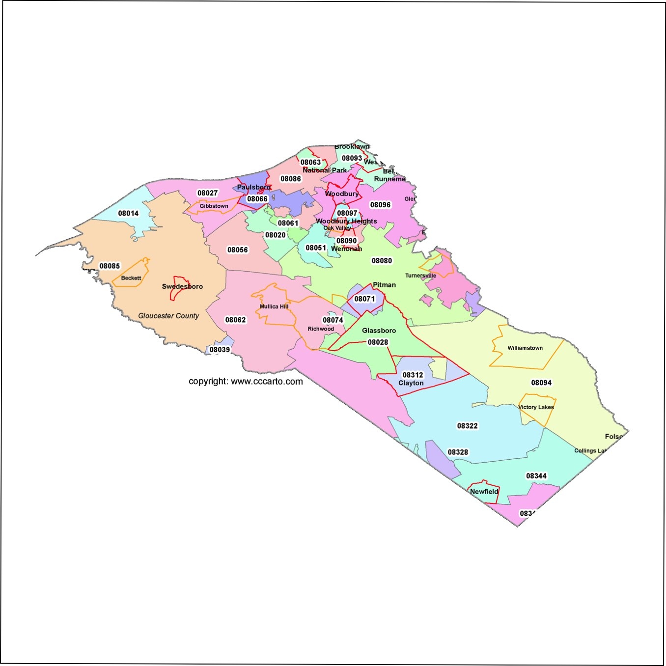 Washington Township ZIP Codes Map Gloucester County ZIP Codes Map New Jersey 