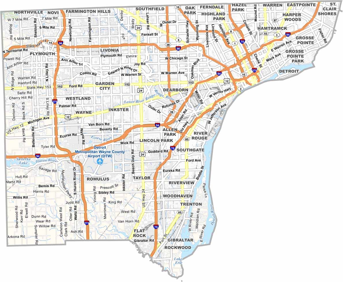 Wayne County Map Michigan US County Maps