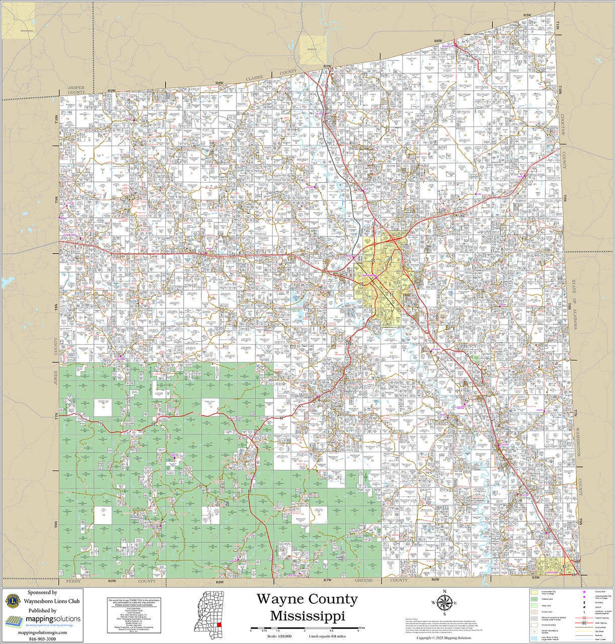 Wayne County Mississippi 2025 Wall Map Mapping Solutions