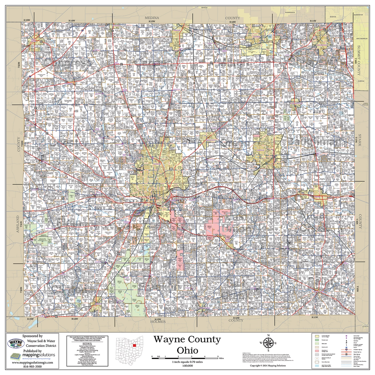Wayne County Ohio 2025 Wall Map Mapping Solutions