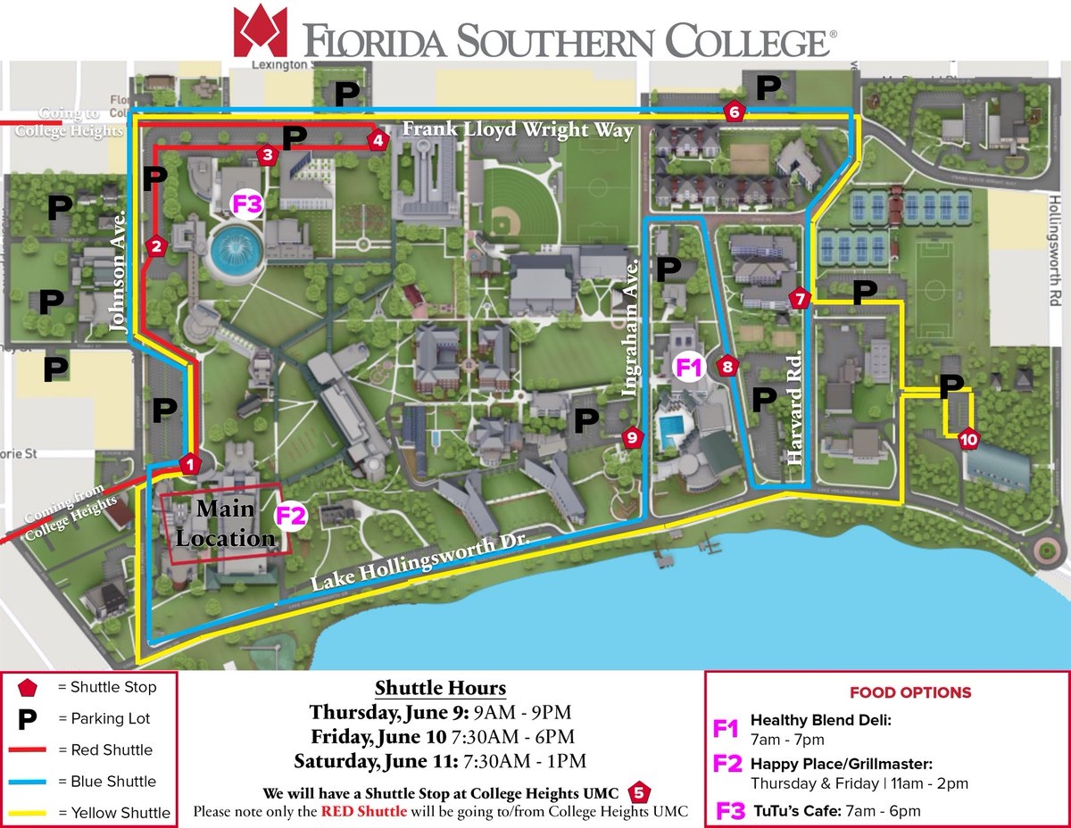 We Are So Excited To Host FLUMC s Annual Conference On The FLSouthern Campus For All The FLUMC22 Attendees Here Is The Shuttle Parking And Food Map Day 1 Here We Go AShanksFL 