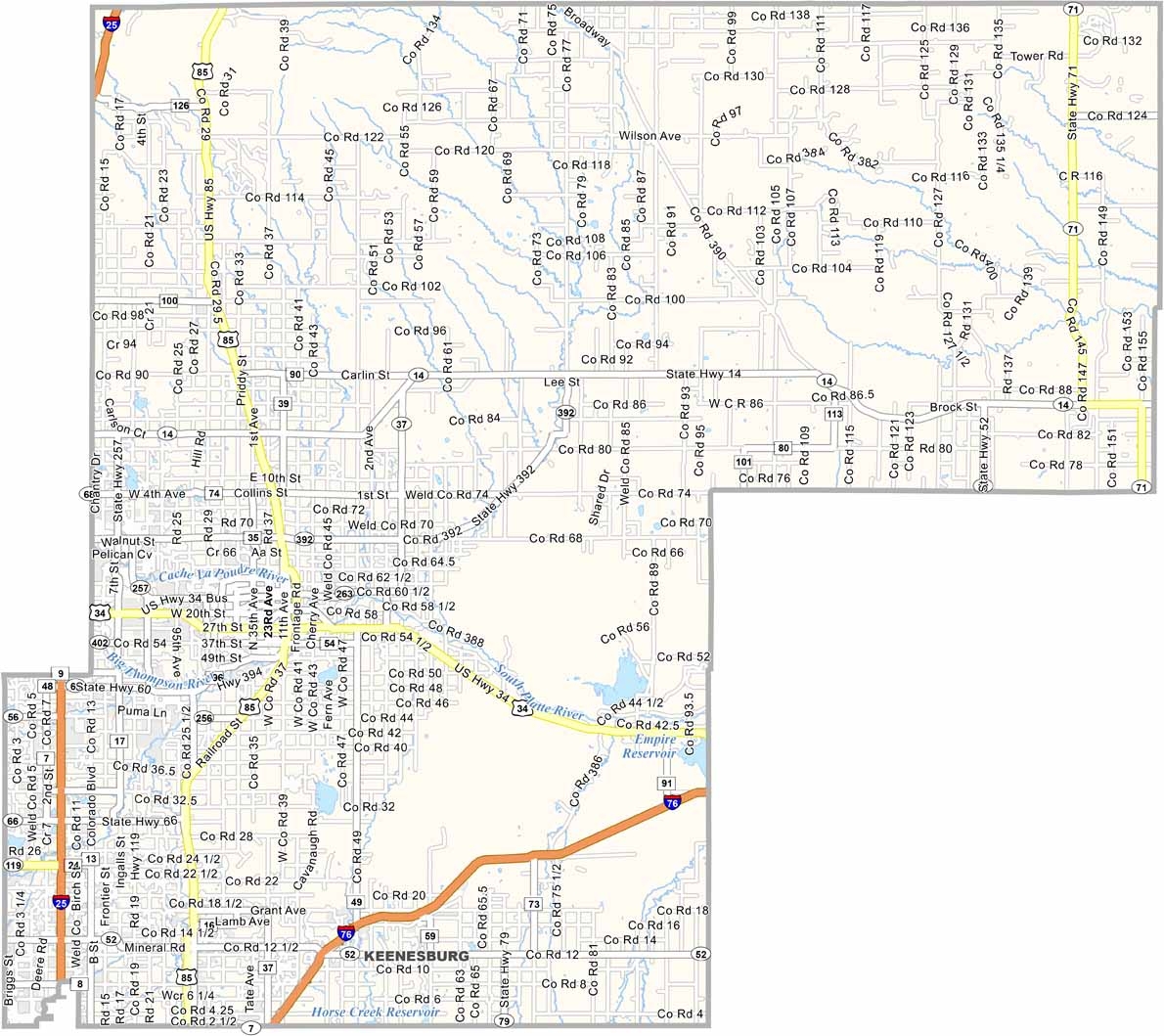 Weld County Map Colorado US County Maps