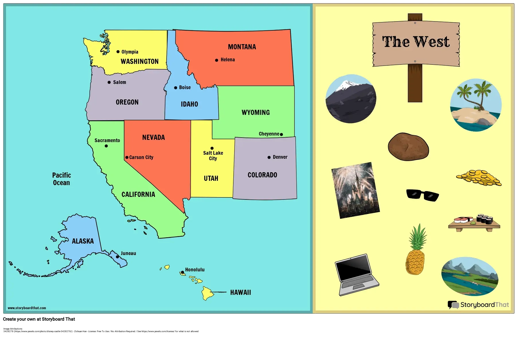 West Region Map Lesson States Capitals Storyboard That