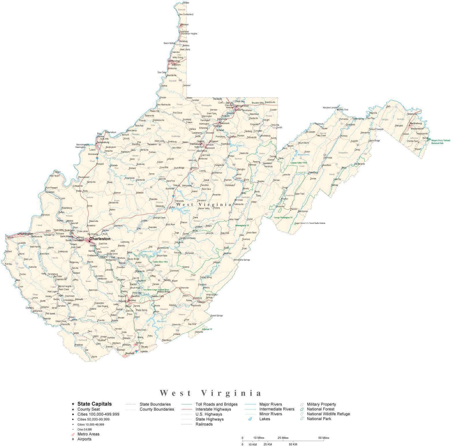 map of cities in wv