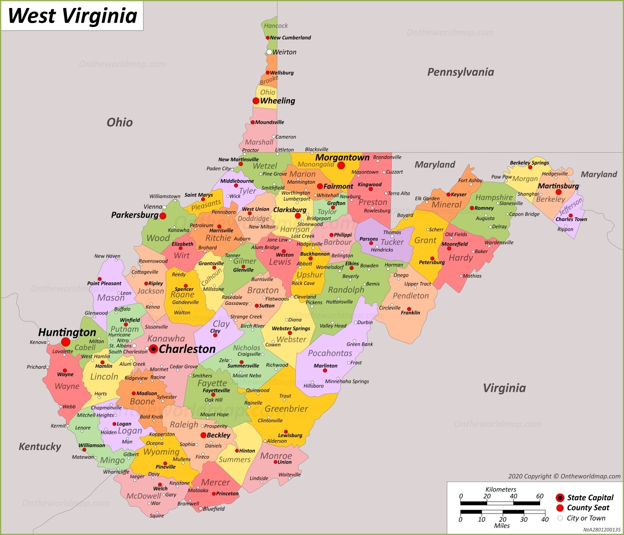 west virginia map with cities west virginia map with cities