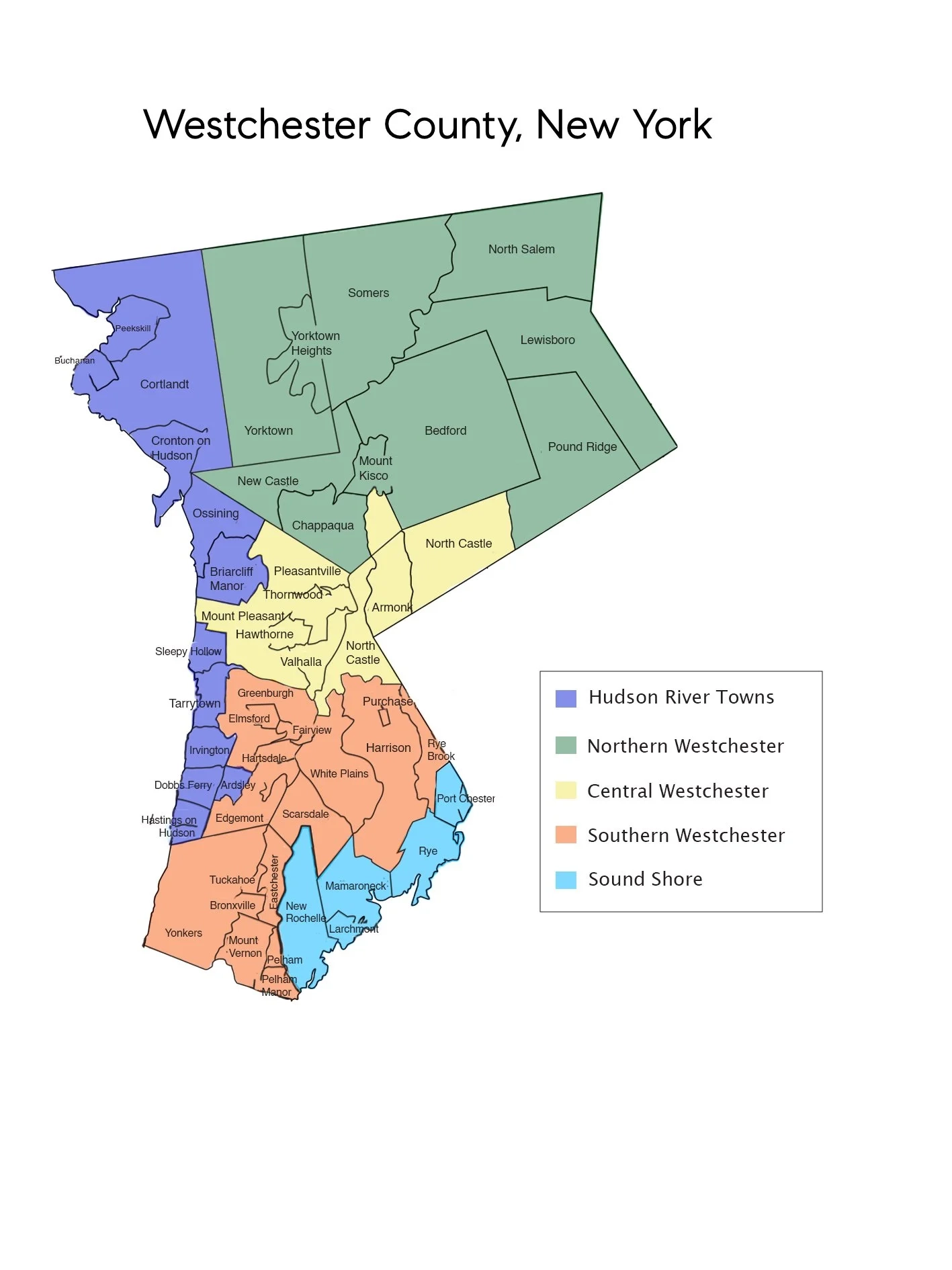 westchester county map of towns