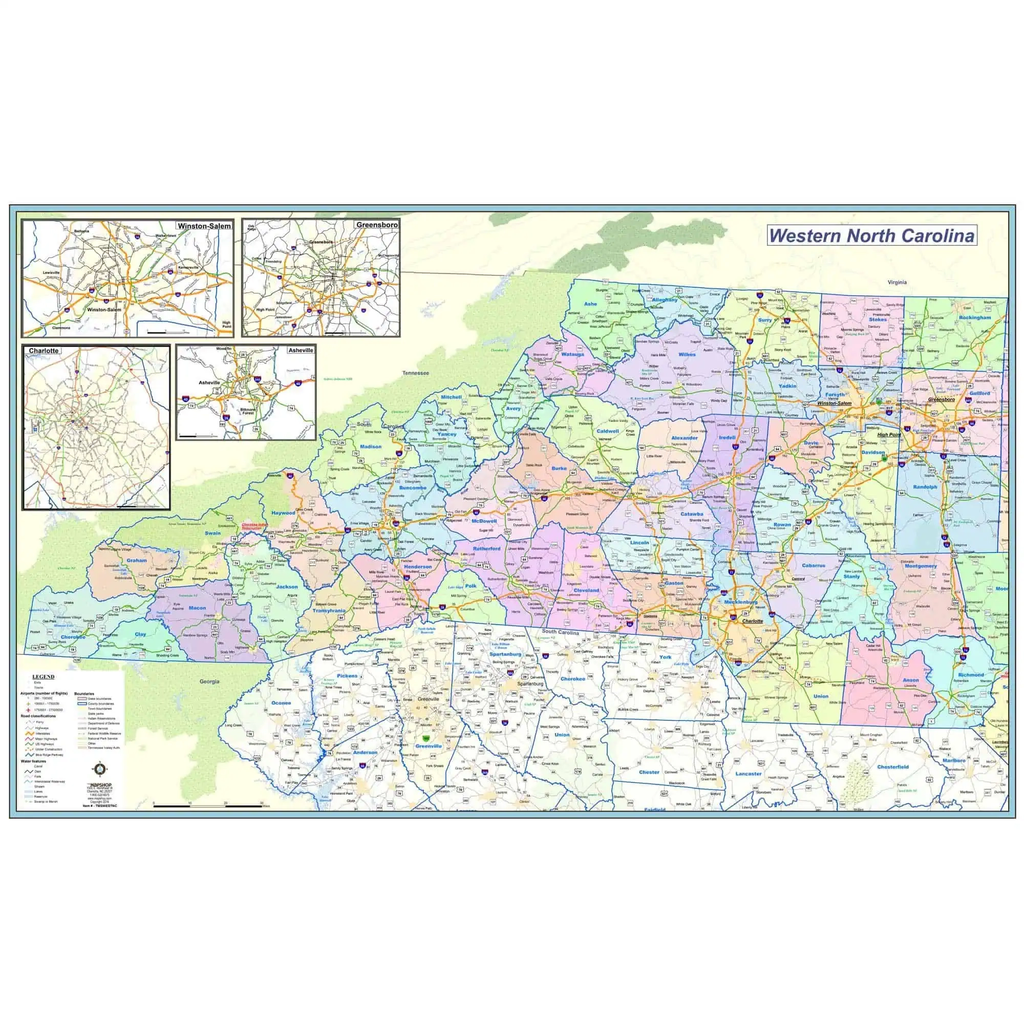 Western NC Wall Map Blue Ridge Smokies Map Shop