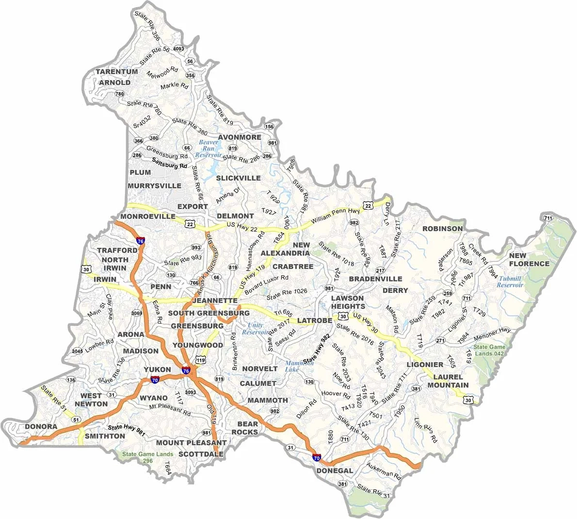 Westmoreland County Map Pennsylvania US County Maps Westmoreland County Map Pennsylvania US County Maps