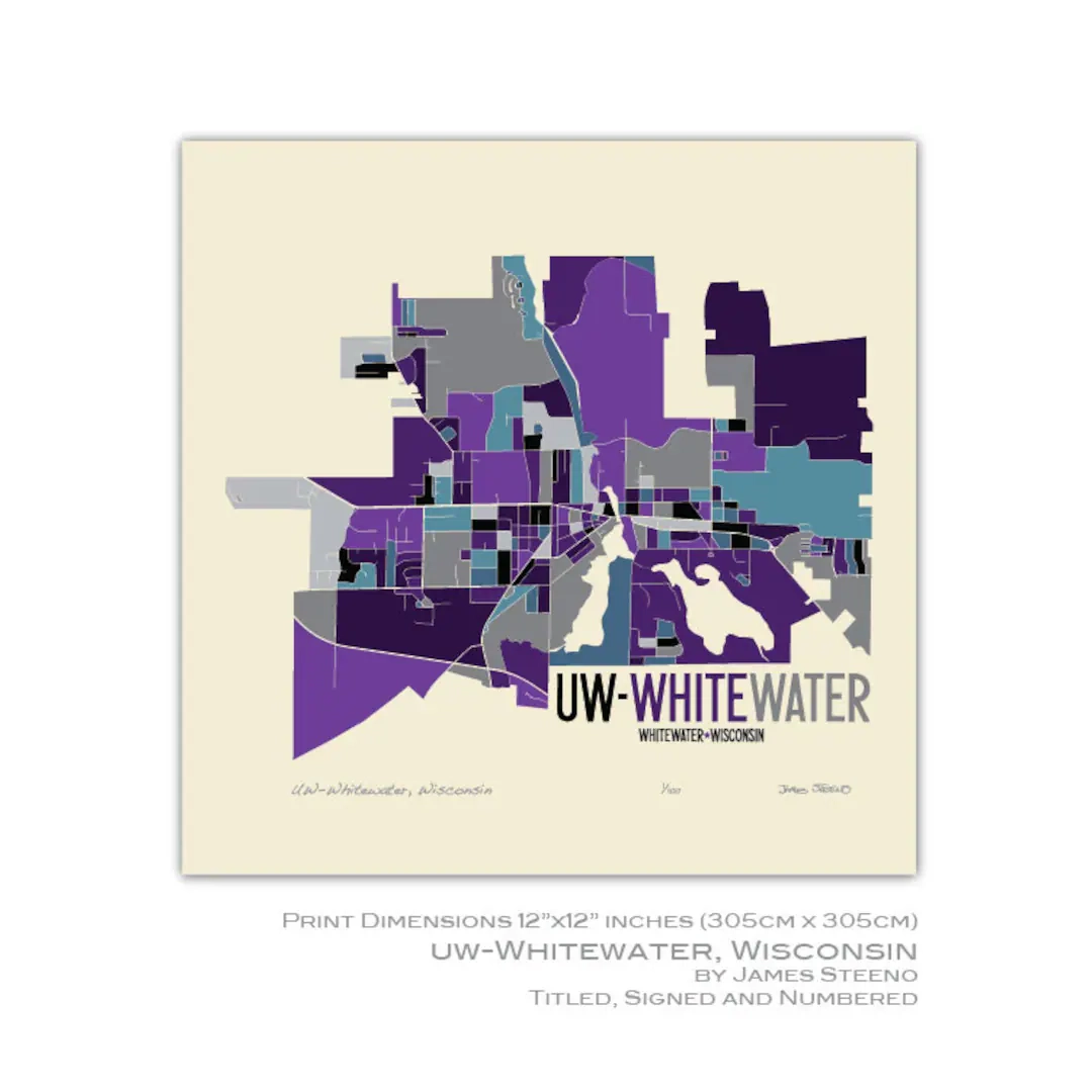 Whitewater Wisconsin University Campus Art Map Print By James Steeno jefferson County Etsy