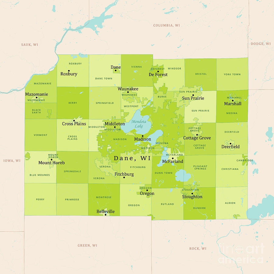 WI Dane County Vector Map Green By Frank Ramspott WI Dane County Vector Map Green By Frank Ramspott