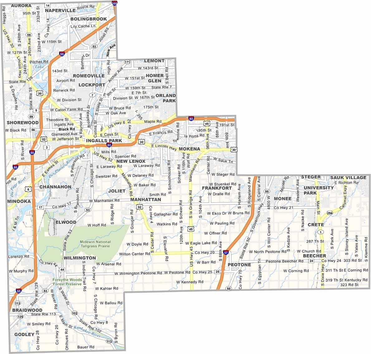 Will County Map Illinois US County Maps