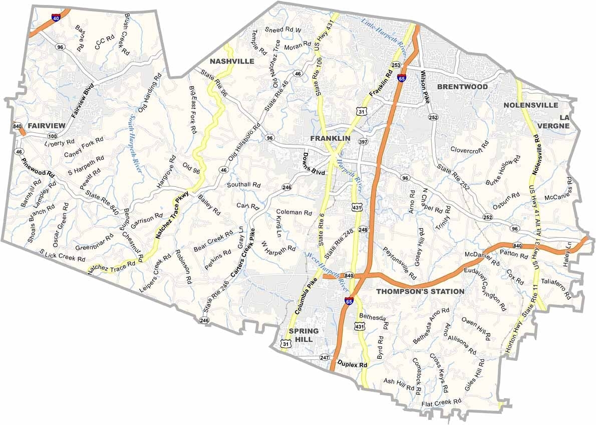 Williamson County Map Tennessee US County Maps