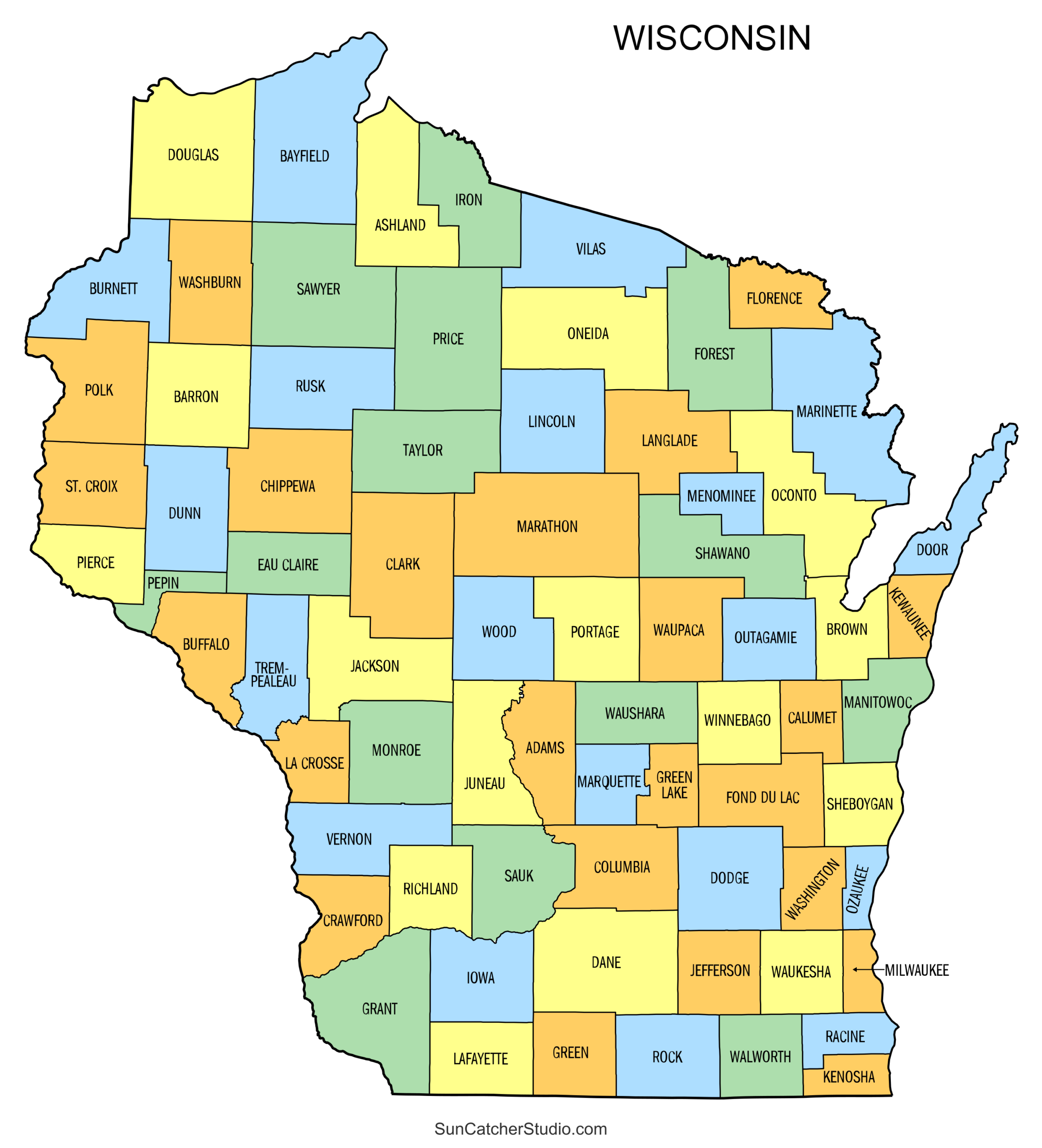 Wisconsin County Map Printable State Map With County Lines Free Printables Lettering SVG Files Tools Apps