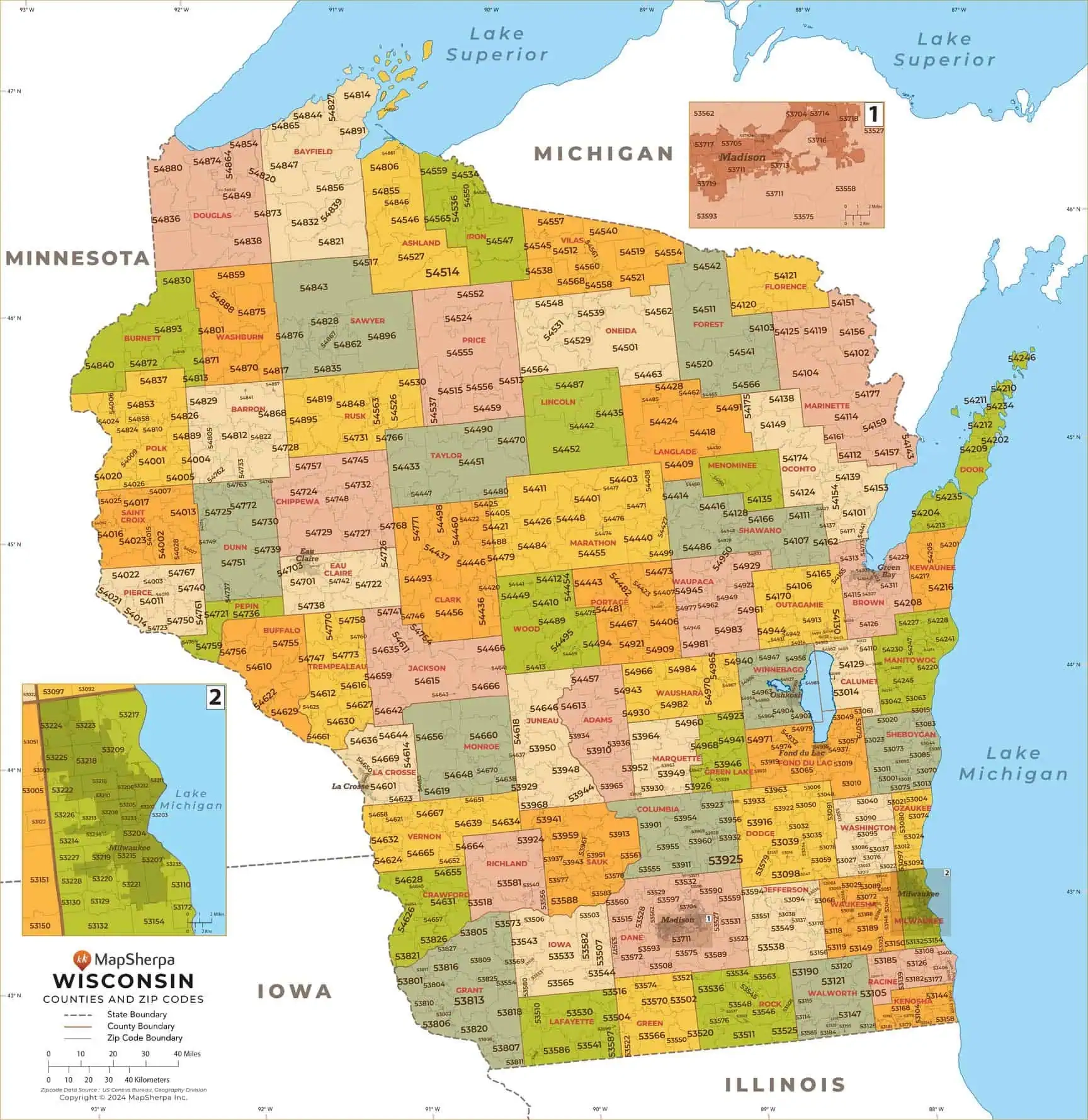 Wisconsin Zip Codes With Counties Wall Map By MapSherpa The Map Shop Wisconsin Zip Codes With Counties Wall Map By MapSherpa The Map Shop