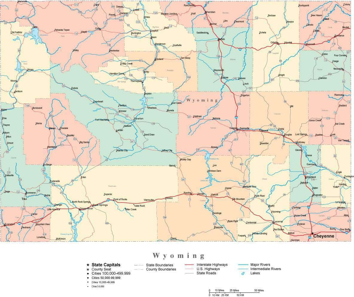Wyoming Digital Vector Map With Counties Major Cities Roads Rivers Lakes Wyoming Digital Vector Map With Counties Major Cities Roads Rivers Lakes