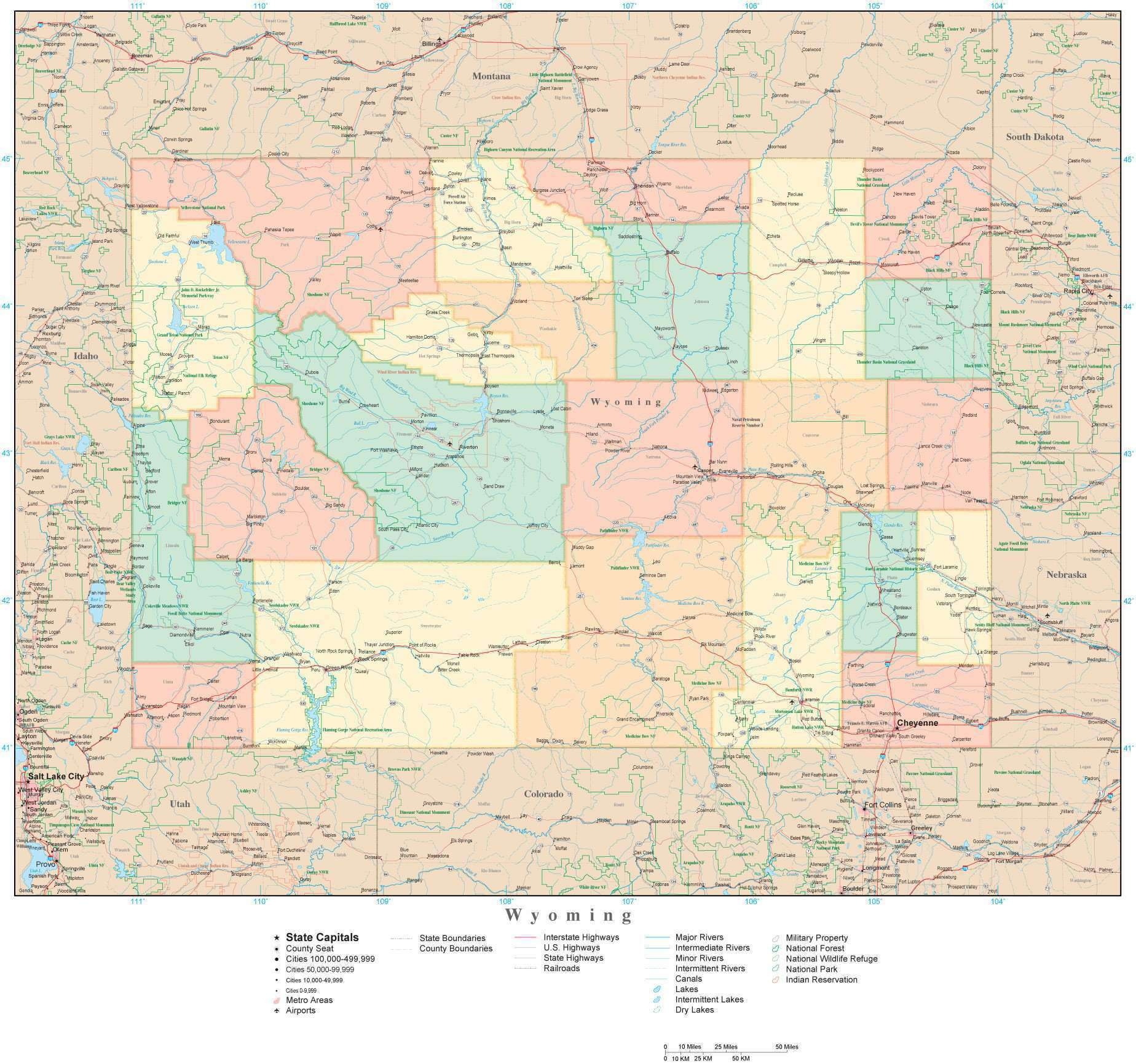 Wyoming State Map In Adobe Illustrator Vector Format Detailed Editable Map From Map Resources 