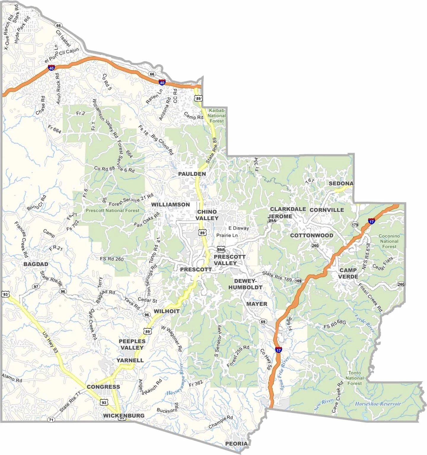 Yavapai County Map Arizona US County Maps