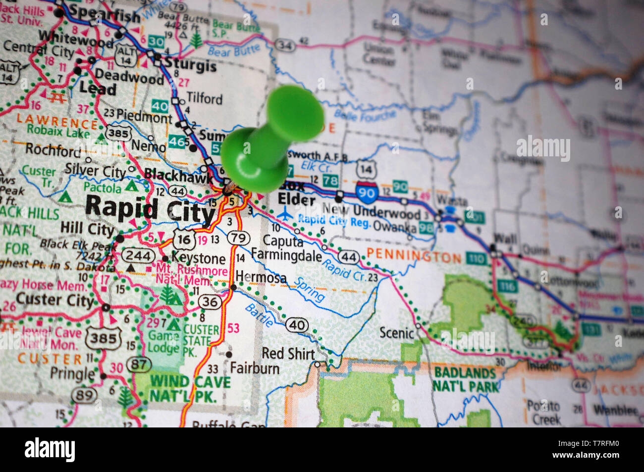 A Map Of Rapid City South Dakota Marked With A Push Pin Stock Photo Alamy