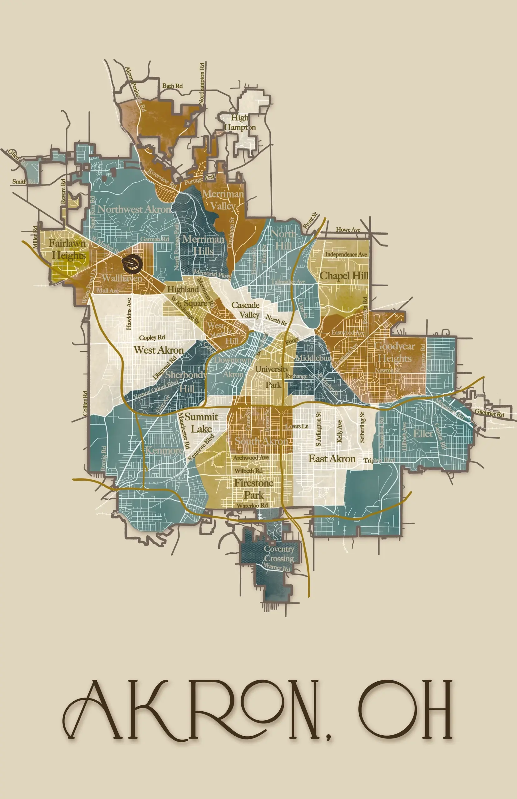 Akron Neighborhoods Monochromecanvas