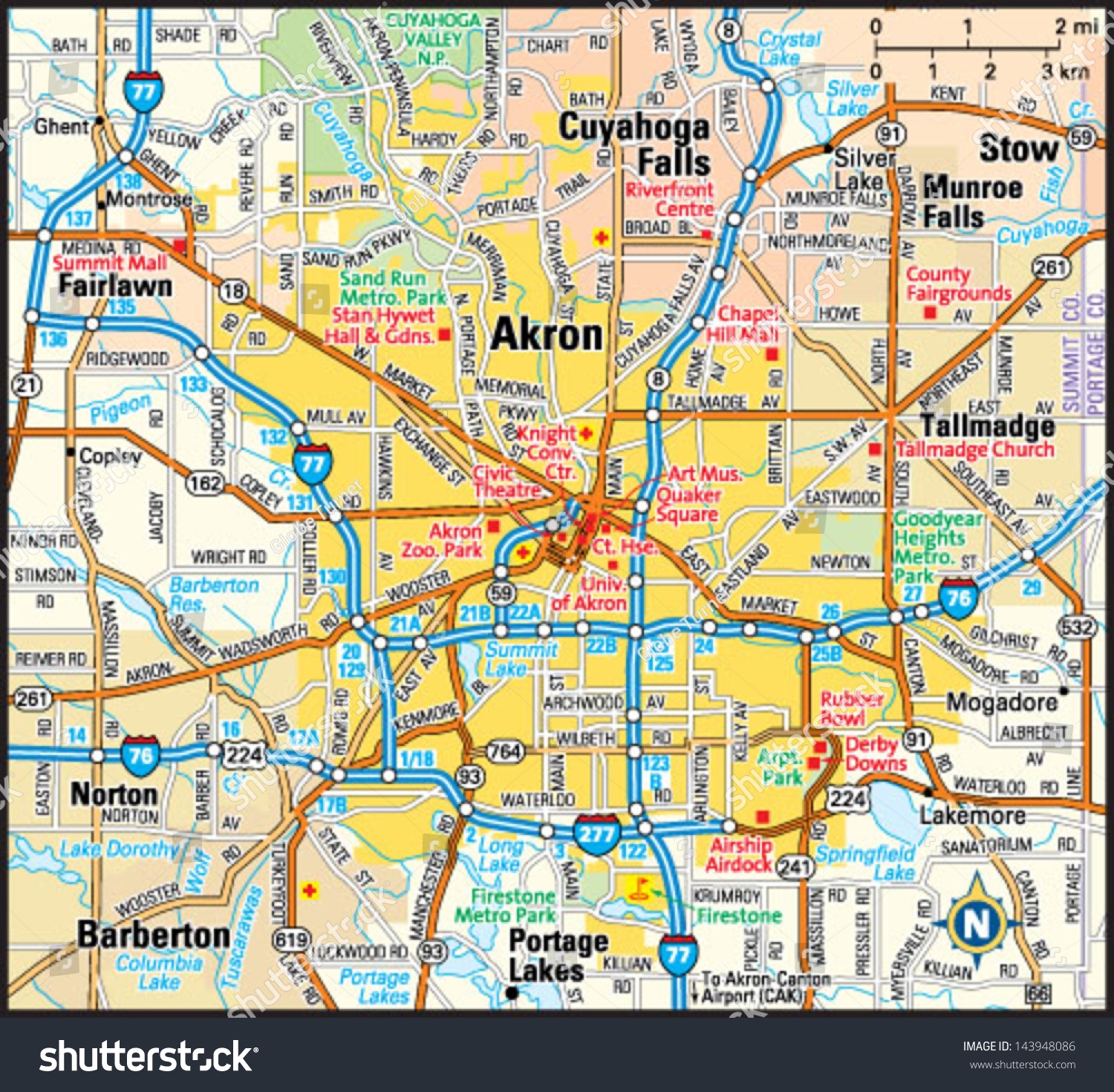 Akron Ohio Area Map Stock Vector Royalty Free 143948086 Shutterstock