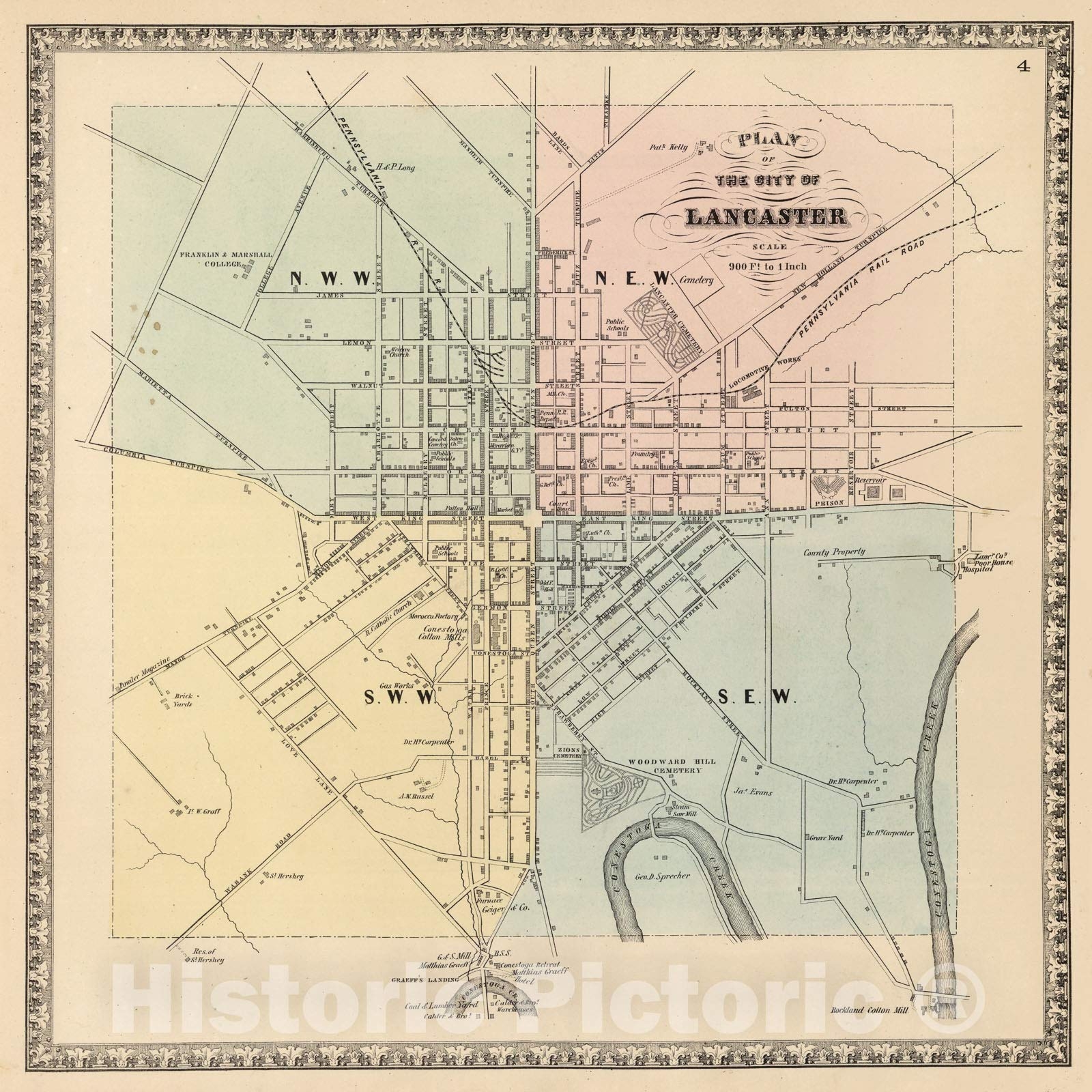 Amazon Historic Map 1864 City Of Lancaster Pennsylvania Vintage Wall Art 24in X 24in Posters Prints