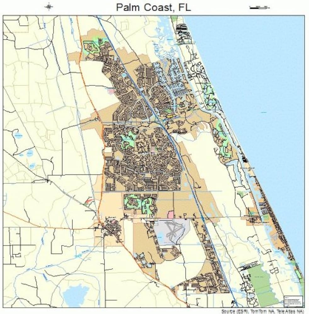 Amazon Large Street Road Map Of Palm Coast Florida FL Printed Poster Size Wall Atlas Of Your Home Town 