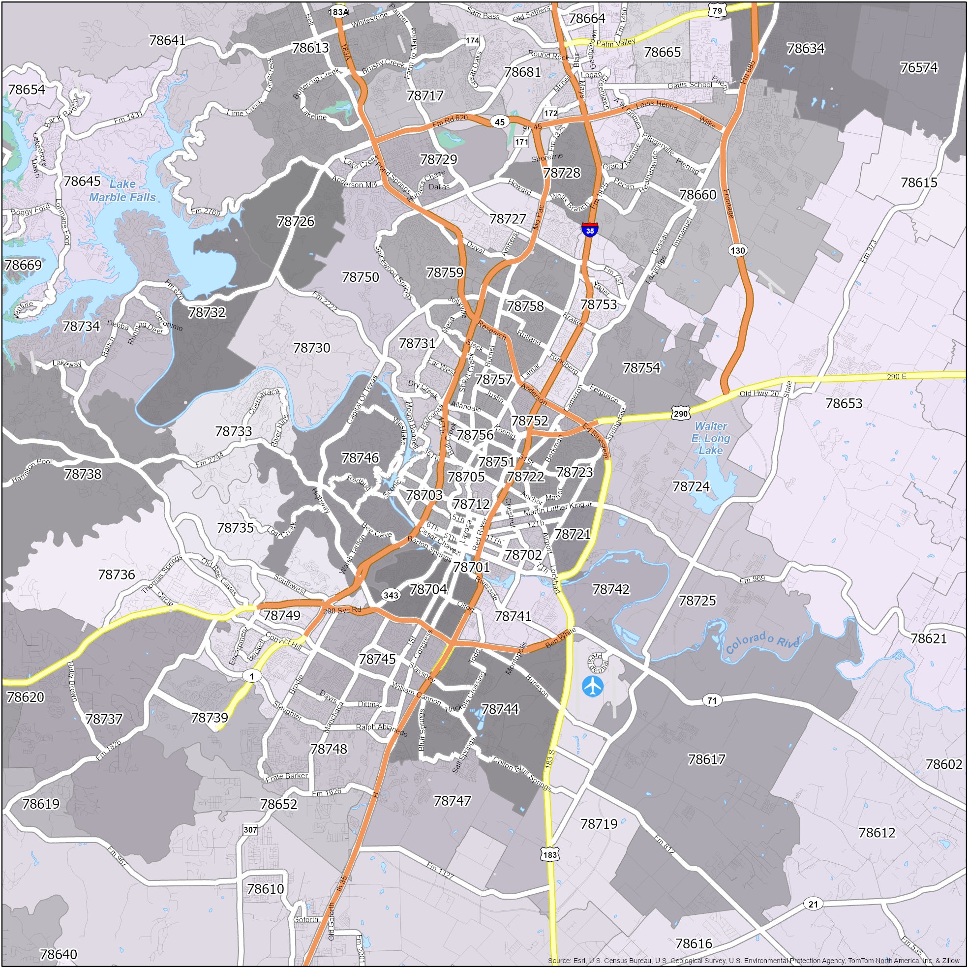Austin Texas Zip Code Map GIS Geography