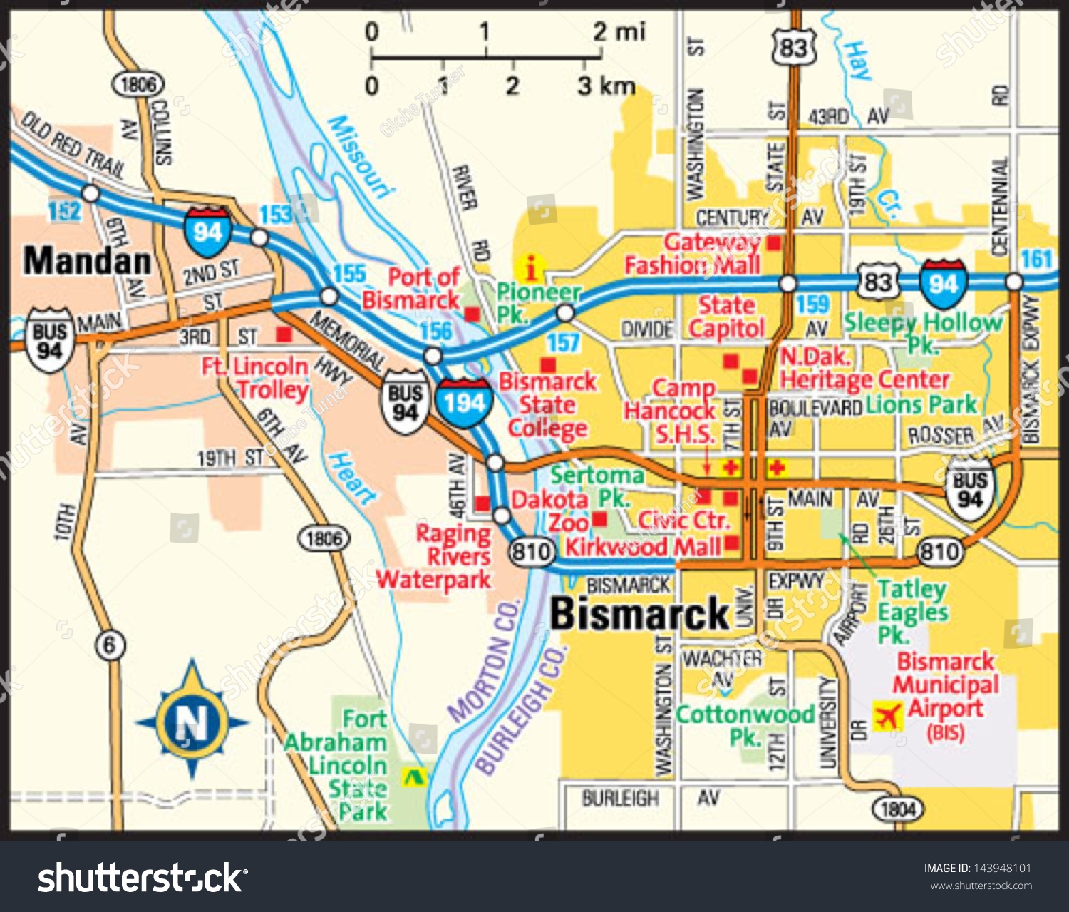 Bismarck North Dakota Area Map Stock Vector Royalty Free 143948101 Shutterstock