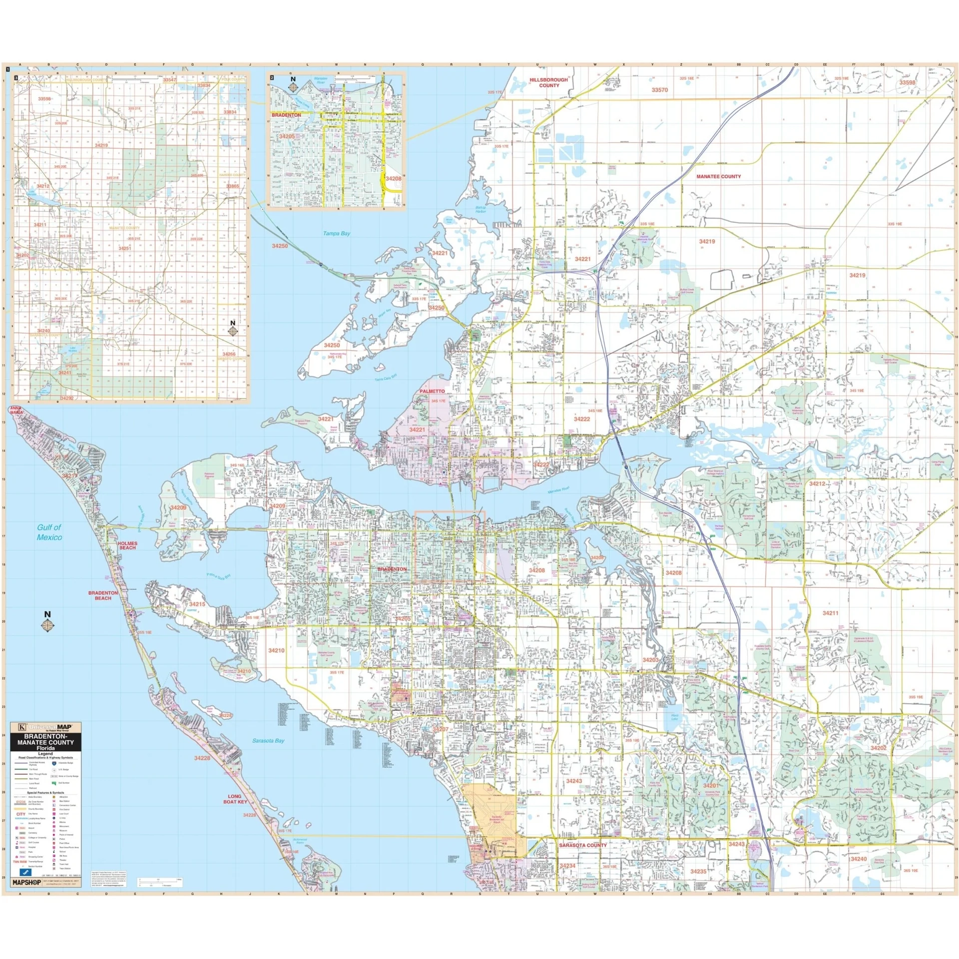 Bradenton Manatee Co FL Wall Map Shop City County Maps Ultimate Globes