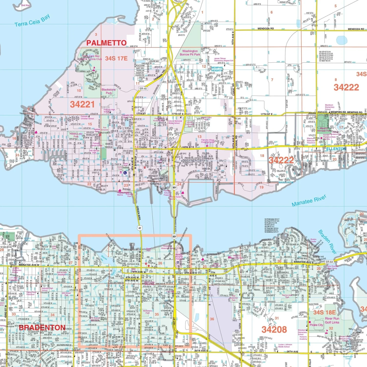 Bradenton Manatee Co FL Wall Map Shop City County Maps Ultimate Globes