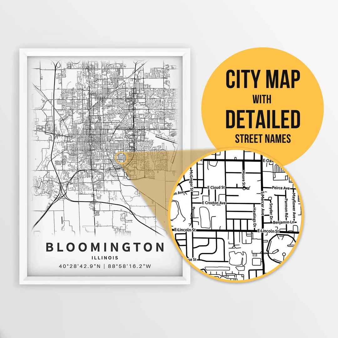 Buy Printable Map Of Bloomington Illinois USA With Street Names Instant Download City Map Travel Gift City Poster Road Map Print Online In India Etsy Buy Printable Map Of Bloomington Illinois USA With Street Names Instant Download City Map Travel Gift City Poster Road Map Print Online In India Etsy