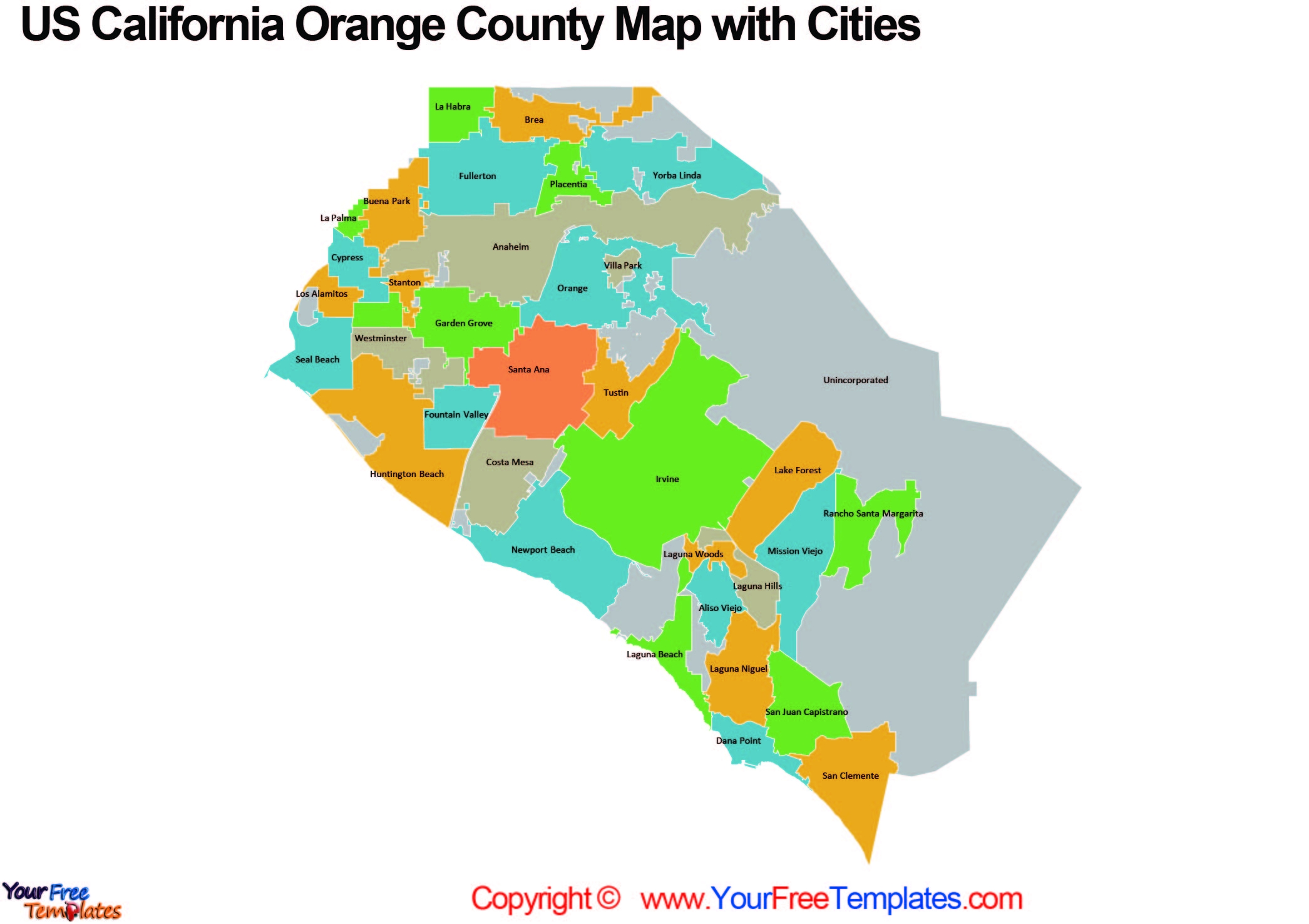 California Orange County Map With 2 Images Free PowerPoint Template