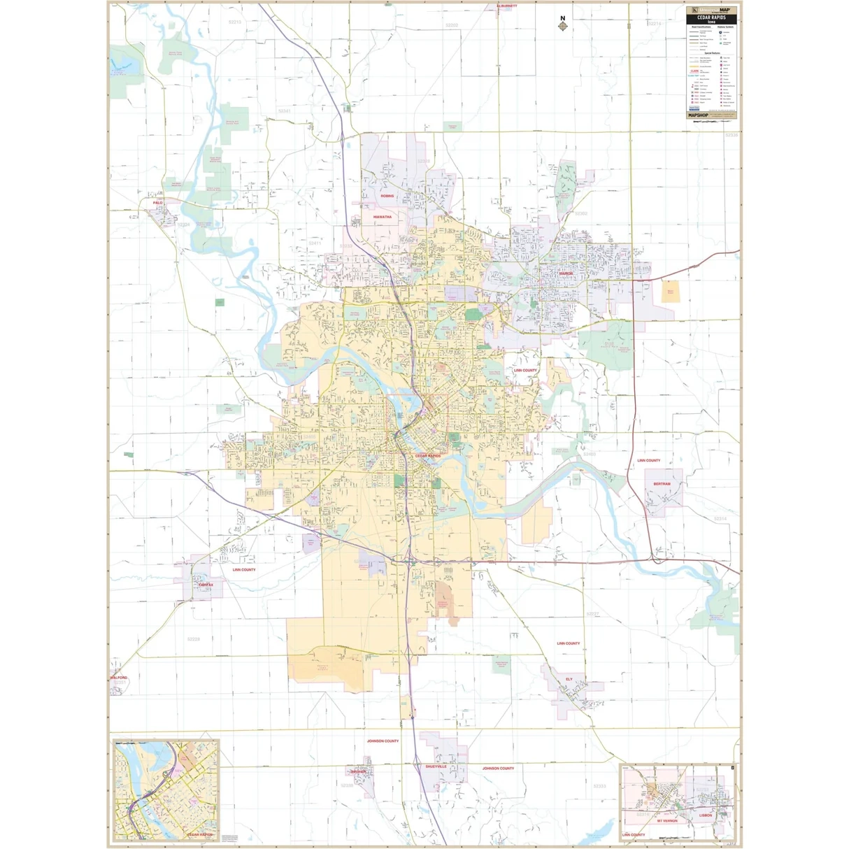 Cedar Rapids IA Wall Map Shop City County Maps Ultimate Globes