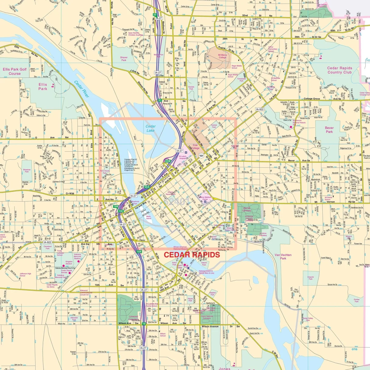 Cedar Rapids IA Wall Map Shop City County Maps Ultimate Globes