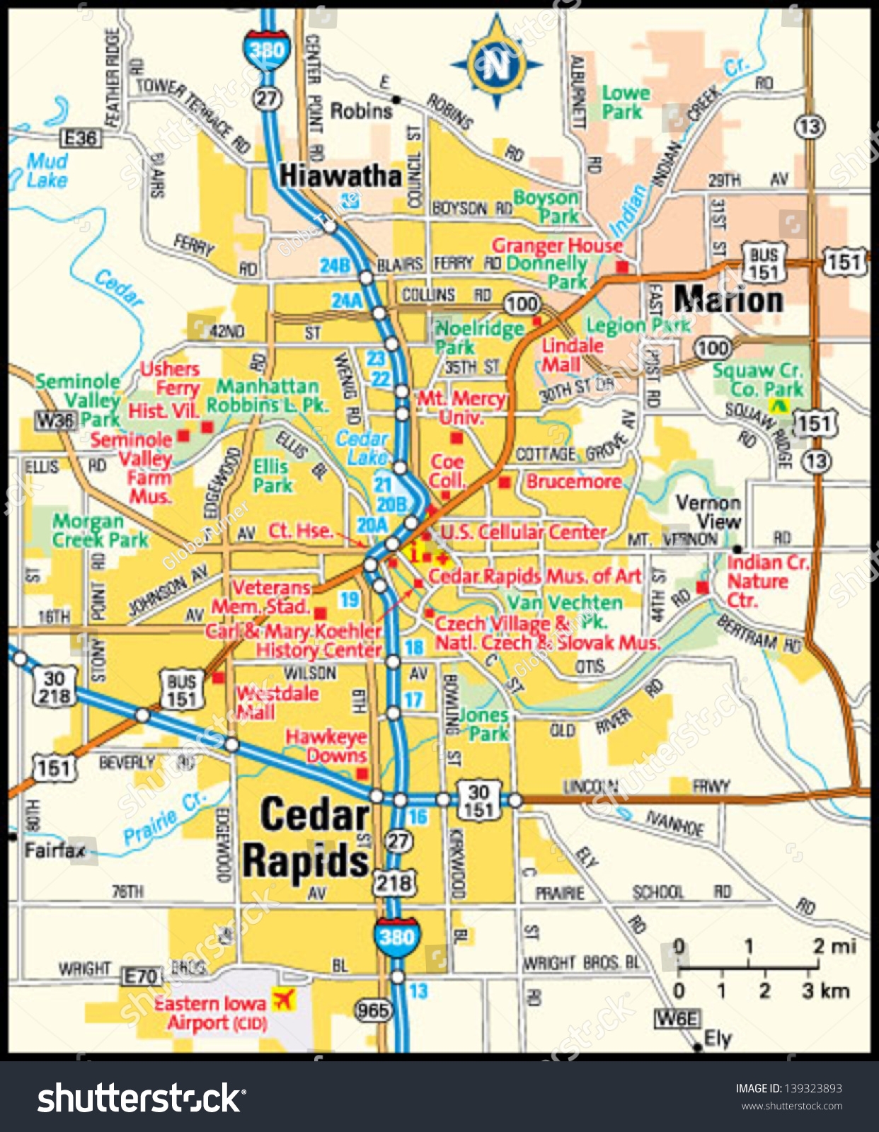 Cedar Rapids Iowa Area Map Stock Vector Royalty Free 139323893 Shutterstock