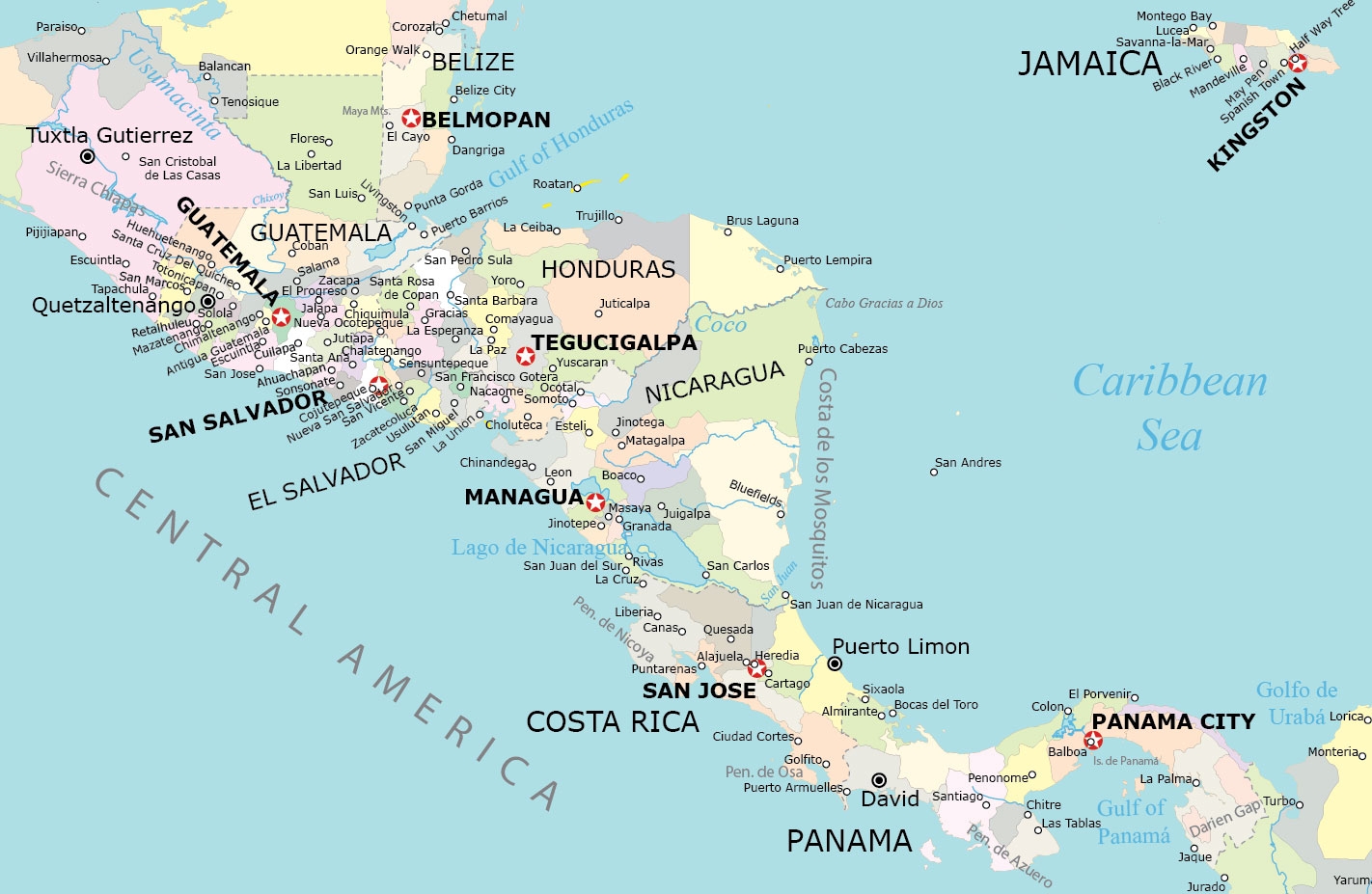 Central America Map Countries And Cities GIS Geography