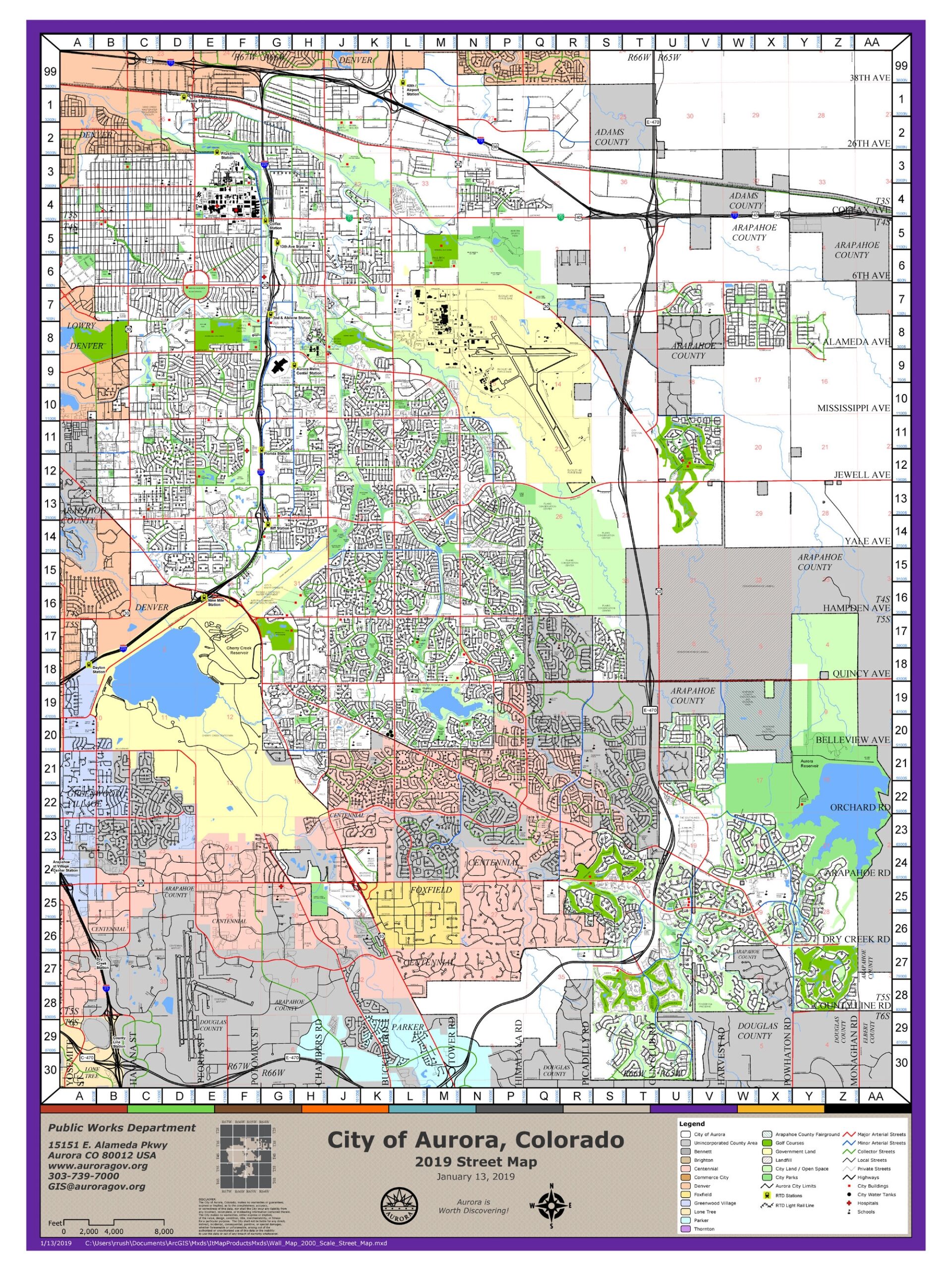City Of Aurora Colorado 2019 Street Map Denver Public Library Digital Collections
