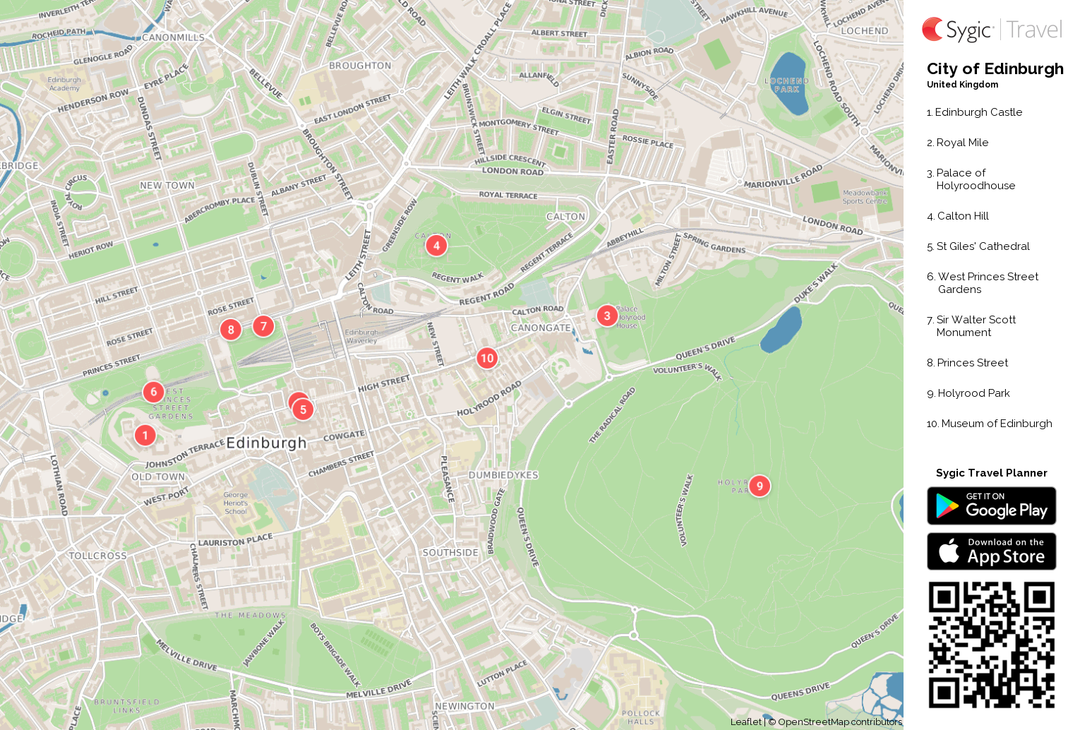 City Of Edinburgh Printable Tourist Map