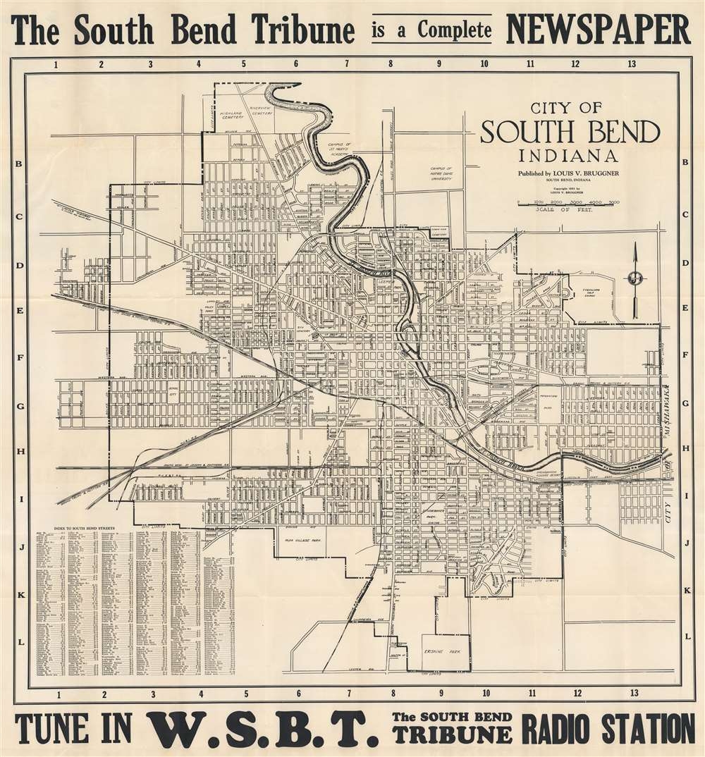 City Of South Bend Indiana By 1931 Bruggner City Plan Or Map Of South Bend Indiana 1931 Map Geographicus Rare Antique Maps