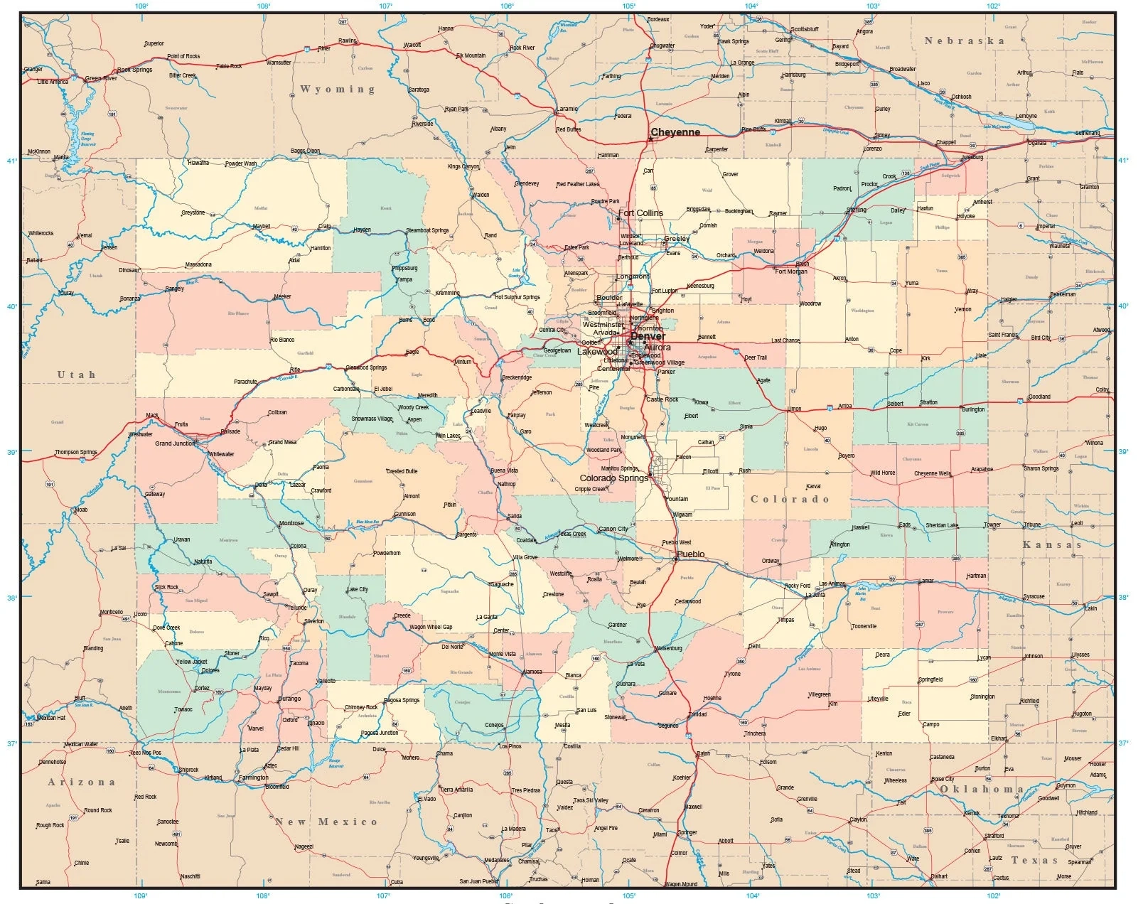 Colorado Adobe Illustrator Map With Counties Cities County Seats Major Roads Colorado Adobe Illustrator Map With Counties Cities County Seats Major Roads