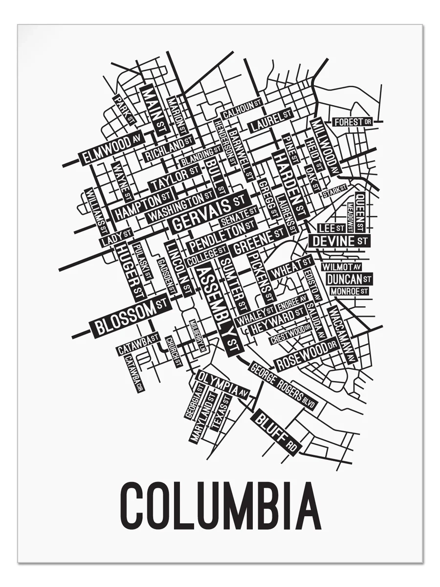 Columbia South Carolina Street Map School Street Posters Columbia South Carolina Street Map School Street Posters
